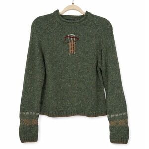 Woolrich Forest Green Speckled Lambswool Blend Sweater Small Outdoor Cabin Core